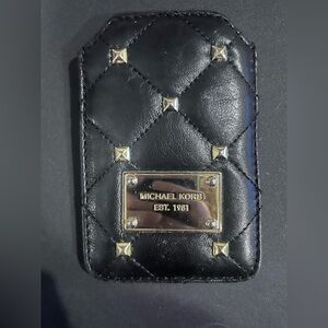 Michael Kors Black Quilted Card Case with Gold Accents